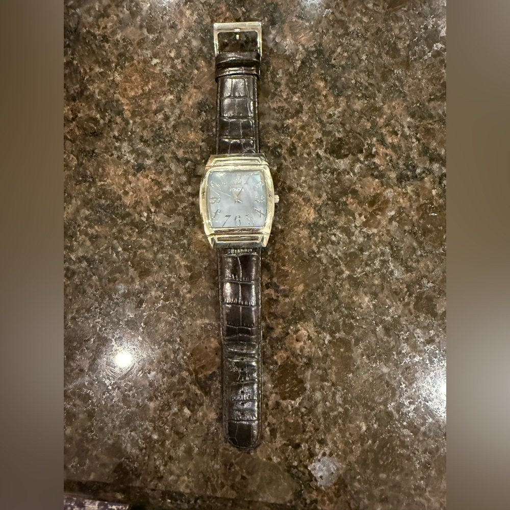 Silver and black crocodile leather patterned watch by Honora